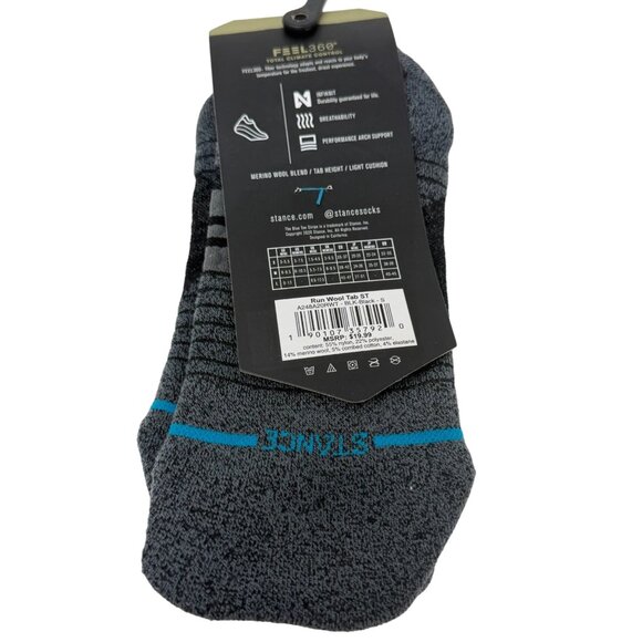 Stance Performance Run Wool Tab ST Low Cut Socks Black Grey Small A248A20RWT - Picture 3 of 11